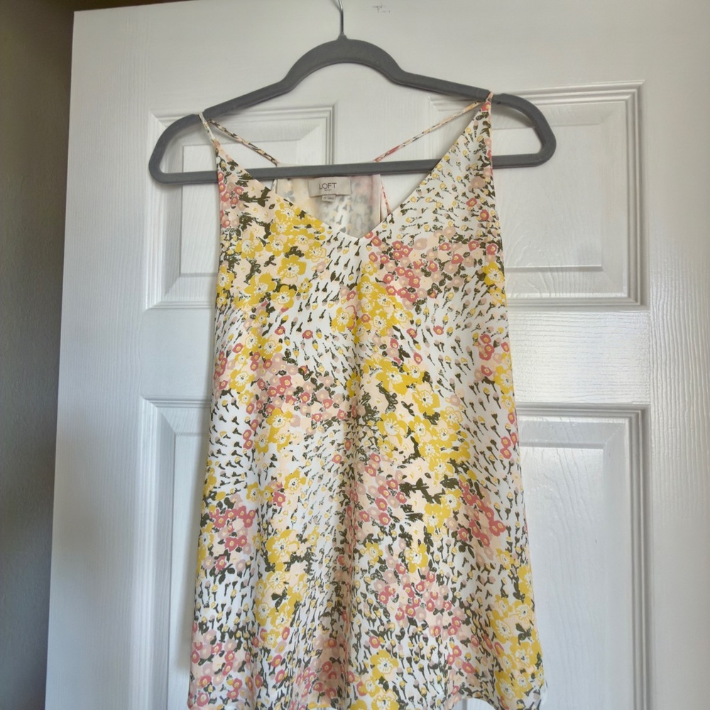 LOFT Floral V-Neck Spaghetti Strap Cami in Yellow, Pink & White